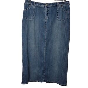 Cato Denim Maxi Skirt Size 14 Medium Wash Stretch Long Jean Skirt Back Vent Y2K
